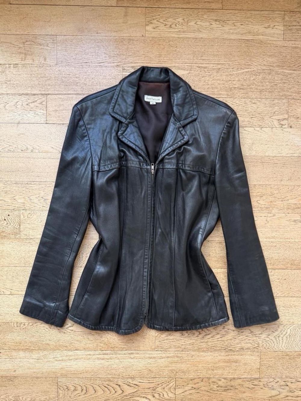 Ann Taylor Vintage Black Leather Zip-Front Women's Jacket